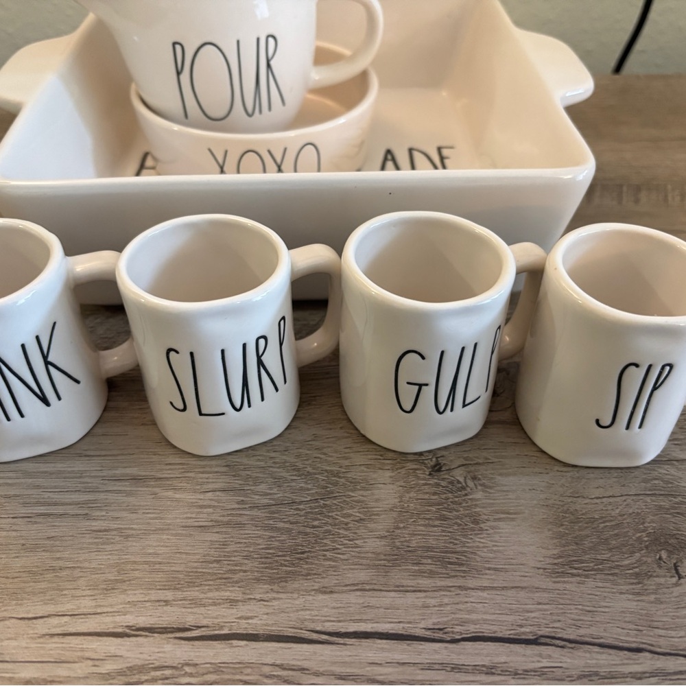 Rae Dunn White Ceramic Dining Mugs Set